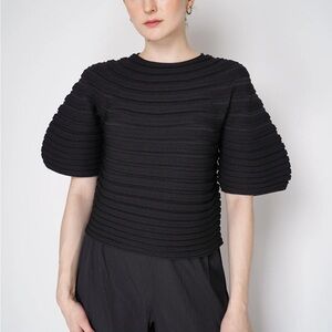 pleats please issey miyake mushroom ribbed knit top in black